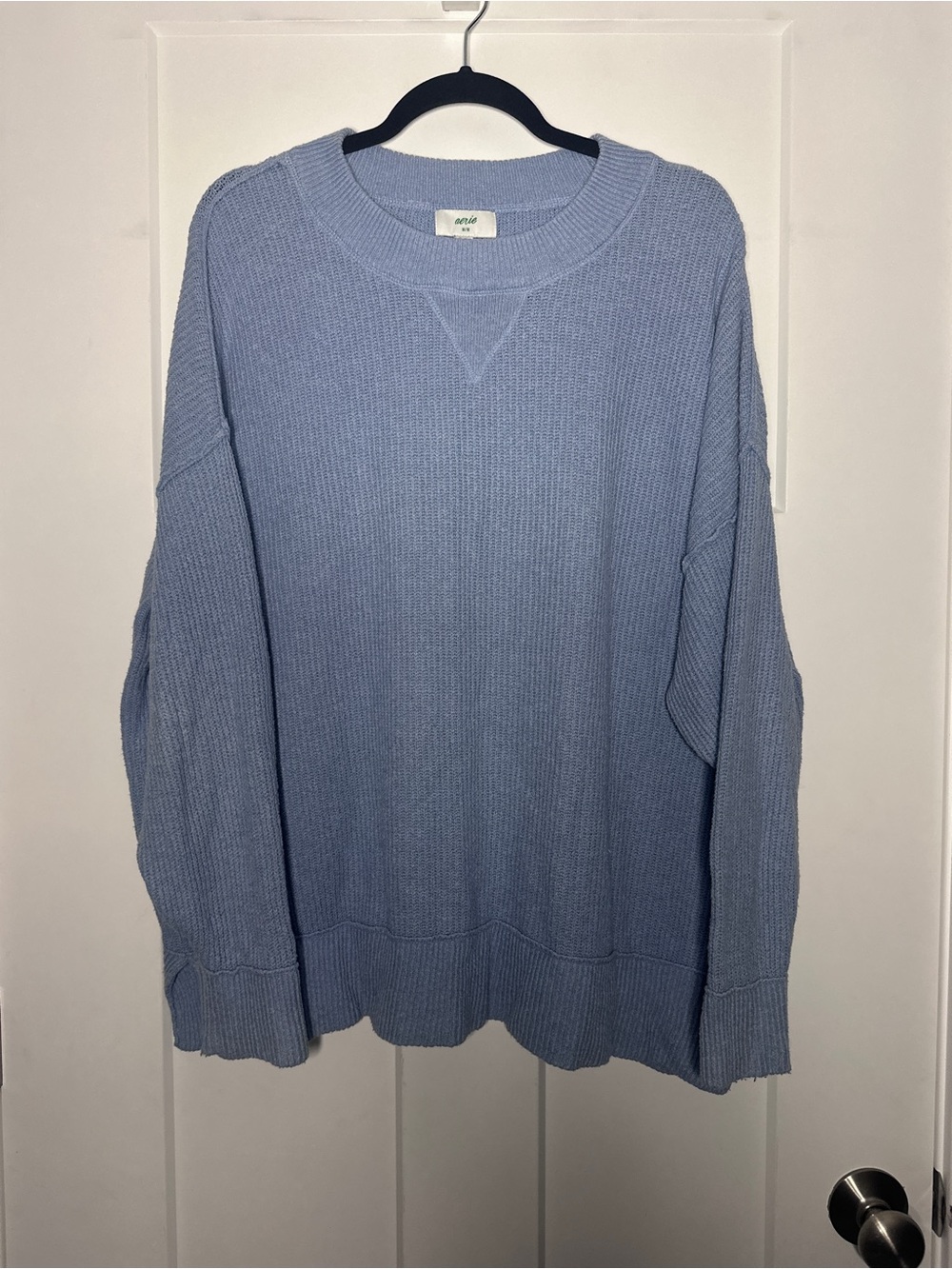 aerie Light Blue Women’s Oversized Dress Cotton Blend Crewneck Cozy Knit Sweater
